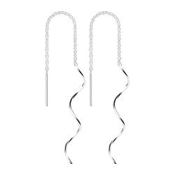 925 Sterling Silber Stäbchen Durchzieher Ohrringe Lange Quaste Einfädler Ohrringe für Frauen Mädchen (Silber (Spiralform)) von Fyore