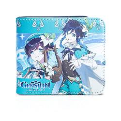 Herren Jungen Genshin Leder Geldbörse Biofold Anime Geldbörse Kreditkartenetui mit Umhängeband, Venti, Faltbare Brieftasche von G-Ahora