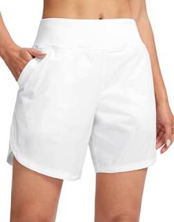 G Gradual Damen 17,8 cm schnell trocknende Badehose Badehose Hohe Taille Badeanzüge Strandshorts mit Futtertaschen, Weiss/opulenter Garten, S von G Gradual