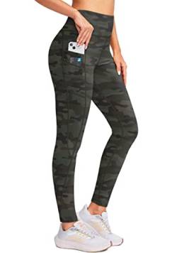 G Gradual Damen Fleece Gefüttert Winter Leggings mit Taschen Wasserabweisend Hohe Taille Thermo Warm Hose Laufen Wandern, grün camo, M von G Gradual