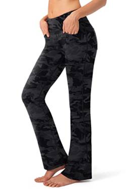 G Gradual Damen Hose mit 4 Taschen Hohe Taille Arbeitshose Bootcut Yogahose für Frauen, Schwarz Camouflage, Groß von G Gradual