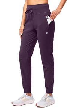 G Gradual Damen-Jogginghose mit Fleece-Futter, hohe Taille, wasserabweisend, Thermo-Winter-Sweathose, Laufen, Reißverschlusstaschen, violett, Groß von G Gradual