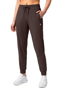 G Gradual Damen Jogginghose mit Reißverschlusstaschen Tapered Running Sweatpants für Frauen Lounge, Joggen, Braun, M von G Gradual