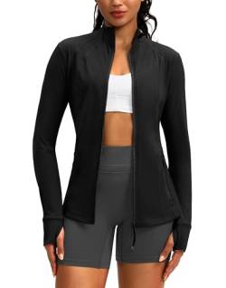 G Gradual Damen-Laufjacke, leicht, durchgehender Reißverschluss, Workout-Jacke mit Taschen, Yoga-Top für Damen, Schwarz, M von G Gradual