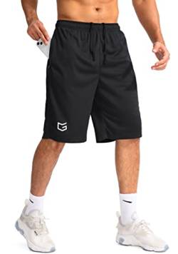 G Gradual Herren-Basketball-Shorts mit Reißverschlusstaschen, leicht, schnell trocknend, 27,9 cm Lange Shorts für Herren, athletisches Fitnessstudio, Schwarz, L von G Gradual