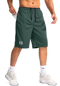 G Gradual Herren-Basketball-Shorts mit Reißverschlusstaschen, leicht, schnell trocknend, 27,9 cm lange Shorts für Herren, Sport-Fitnessstudio, Oliv/Blatt für mich (Leaf It to Me), Mittel von G Gradual