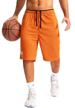 G Gradual Herren-Basketball-Shorts mit Reißverschlusstaschen, leicht, schnell trocknend, 27,9 cm lange Shorts für Herren, Sport-Fitnessstudio, Orange, Groß von G Gradual