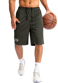 G Gradual Herren-Basketball-Shorts mit Reißverschlusstaschen, leicht, schnell trocknend, 27,9 cm lange Shorts für Herren, athletisches Fitnessstudio, Dark Olive, Mittel von G Gradual