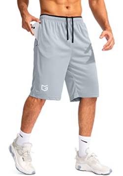G Gradual Herren-Basketball-Shorts mit Reißverschlusstaschen, leicht, schnell trocknend, 27,9 cm lange Shorts für Herren, athletisches Fitnessstudio, hellgrau, X-Groß von G Gradual