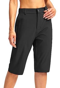 G Gradual Lange Damen-Cargo-Shorts, 33 cm, knielang, leicht, schnell trocknend, Bermuda für Frauen mit 5 Taschen, Schwarz, Groß von G Gradual