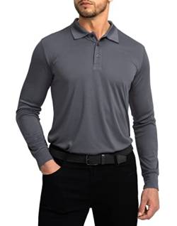 Herren Poloshirt Langarm Golf Shirts Leicht UPF 50+ Sonnenschutz Coole Shirts für Männer Arbeit Angeln Outdoor, dunkelgrau, XX-Large von G Gradual