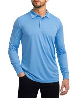 Herren Poloshirt Langarm Golf Shirts Leicht UPF 50+ Sonnenschutz Coole Shirts für Männer Arbeit Angeln Outdoor, himmelblau, XX-Large von G Gradual