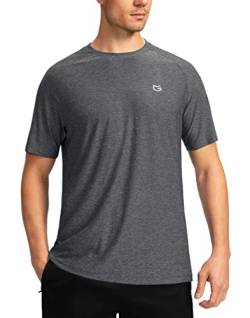 Herren-T-Shirt, kurze Ärmel, Rundhalsausschnitt, leichtes T-Shirt für Herren, Workout, Athletik, Casual, Heather Black, Mittel von G Gradual