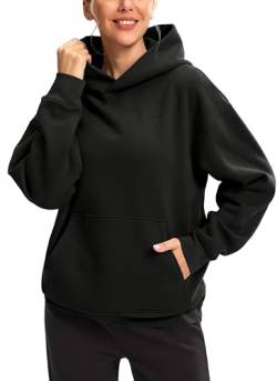 Hoodies für Damen, übergroßes Fleece-Sweatshirt mit Tasche, lockere Passform, lässig, athletisch, Workout-Pullover, Schwarz, S von G Gradual