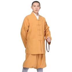 G-LIKE Buddist Mönch Uniform Kostüm - Chinesische Buddhistische Arhat Kleidung Kampfkunst Kung Fu Tai Chi Wushu Trainingsanzug Langarm Robe Jacke Hose Anzug für Männer Frauen – Baumwolle von G-LIKE