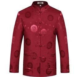 G-LIKE Chinesische Kleidung Tang-Stil Jacke - Traditionelle Tangzhuang Kostüme Jacket Farben Kampfkunst Kung Fu Tai Chi Lange Ärmel Oberhemd Outfit Uniform für Männer Frauen - Brokat (Rot, M) von G-LIKE