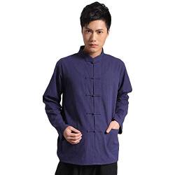 G-LIKE Chinesisches Herren Hemd Shirt - Traditionelle Kampfkunst Kung Fu Tai Chi Wushu Klassisch Tangzhuang Stil Langärmelig Jacke Training Uniform Frühling Herbst Freizeit Kleidung (Marineblau, XL) von G-LIKE