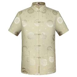 G-LIKE Chinesisches Sommer Hemd Tang-Stil - Traditionelle Herren Damen Kleidung Tangzhuang Kostüm Freizeithemd Shirt Kampfkunst Kung Fu Tai Chi Trainingskleidung Kurze Ärmel Uniform (Beige, S) von G-LIKE