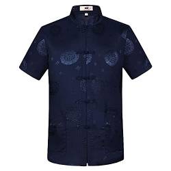 G-LIKE Chinesisches Sommer Hemd Tang-Stil - Traditionelle Herren Damen Kleidung Tangzhuang Kostüm Freizeithemd Shirt Kampfkunst Kung Fu Tai Chi Trainingskleidung Kurze Ärmel Uniform (Blau, XXL) von G-LIKE