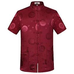 G-LIKE Chinesisches Sommer Hemd Tang-Stil - Traditionelle Herren Damen Kleidung Tangzhuang Kostüm Freizeithemd Shirt Kampfkunst Kung Fu Tai Chi Trainingskleidung Kurze Ärmel Uniform (Rot, L) von G-LIKE