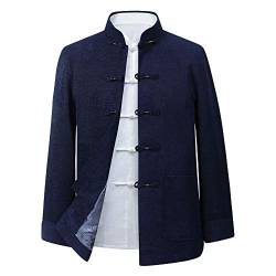 G-LIKE Frühling Herbst Herren Jacke – Traditionelle Chinesische Tangzhuang Kleidung Langärmelige Gewirkte Warme Uniform Festtagskleidung für Männer zu Geburtstag Bankett Hochzeit - Cord (Blau, XXL) von G-LIKE