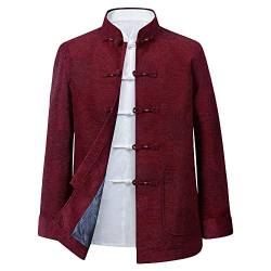 G-LIKE Frühling Herbst Herren Jacke – Traditionelle Chinesische Tangzhuang Kleidung Langärmelige Gewirkte Warme Uniform Festtagskleidung für Männer zu Geburtstag Bankett Hochzeit - Cord (Rot, M) von G-LIKE