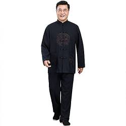 G-LIKE Herren Bestickter Tang Anzug - Chinesische Frühling Herbst Kleidung Kampfkunst Kung Fu Tai Chi Trainingsanzug Langarmhemd Hose Hanfu Uniform für Männer – Baumwolle Leinen (Dunkelblau, L) von G-LIKE
