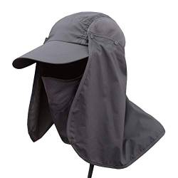 G-LIKE Herren Damen Sonnenschutz Kappe - Unisex Outdoor Sonnenhut Sommer UV-Schutz Anglerhut Gartenhut Fischerhut Baseballkappe Basecap mit Gesichtsschutz Nackenschutz Faltbar Abnehmbar (Dunkelgrau) von G-LIKE