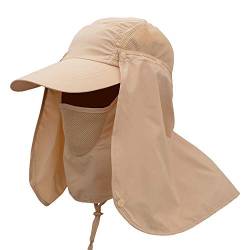 G-LIKE Herren Damen Sonnenschutz Kappe - Unisex Outdoor Sonnenhut Sommer UV-Schutz Anglerhut Gartenhut Fischerhut Baseballkappe Basecap mit Gesichtsschutz Nackenschutz Faltbar Abnehmbar (Khaki) von G-LIKE