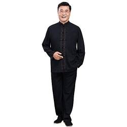 G-LIKE Herren Frühling Herbst Anzug - Traditionelle Chinesische Bestickte Kleidung Kampfkunst Tai Chi Kung Fu Trainingsanzug Langarm Jacke Hose Uniform für Männer – Baumwolle Leinen (Schwarz, M) von G-LIKE