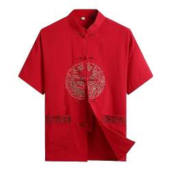 G-LIKE Herren Kurzarm Hemd Freizeithemd – Chinesische Kleidung Sommer Shirt Kampfkunst Kung Fu Tai Chi Bestickte Kurzärmelige Tops für Männer (as3, Alpha, s, m, Regular, Regular, Rot) von G-LIKE