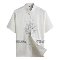 G-LIKE Herren Kurzarm Hemd Freizeithemd – Chinesische Kleidung Sommer Shirt Kampfkunst Kung Fu Tai Chi Bestickte Kurzärmelige Tops für Männer (as3, Alpha, s, m, Regular, Regular, Weiß) von G-LIKE