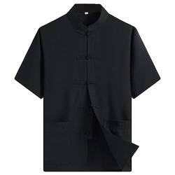 G-LIKE Herren Sommer Kleidung Hemd – Traditioneller Chinesischer Tang Stil Shirt Kampfkunst Kung Fu Tai Chi Trainingskleidung Freizeithemd Bestickte Kurzärmelige Tops für Männer (Schwarz, XL) von G-LIKE