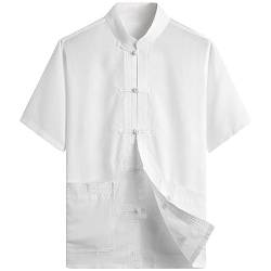 G-LIKE Herren Sommer Kleidung Hemd – Traditioneller Chinesischer Tang Stil Shirt Kampfkunst Kung Fu Tai Chi Trainingskleidung Freizeithemd Bestickte Kurzärmelige Tops für Männer (Weiß, S) von G-LIKE