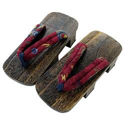 G-LIKE Japanische Clogs Sandalen Holzschuhe - Traditionelle Holzpantoffel Geta Sommerschuhe Pantoffel Cosplay Samurai Kimono Zubehör rutschfest Flip-Flops für Damen Herren - Holz (Rot, Numeric_44) von G-LIKE