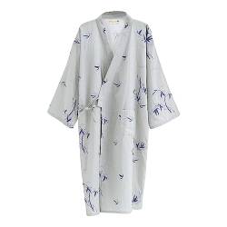 G-LIKE Japanischer Kimono Nachthemd Bademantel – Traditioneller Haori Yukata Stil 100% Baumwolle Frühling Sommer Hauskleid Saunamantel Leicht Dünn Nachtwäsche für Damen Herren (Grau-Herren, L) von G-LIKE
