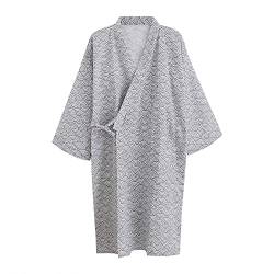 G-LIKE Japanischer Kimono Nachthemd Bademantel – Traditioneller Haori Yukata Stil 100% Baumwolle Frühling Sommer Hauskleid Saunamantel Leicht Dünn Nachtwäsche für Damen Herren (Grauwellen-Herren, L) von G-LIKE