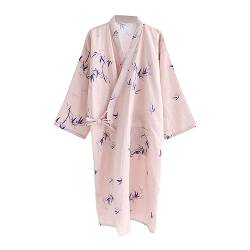 G-LIKE Japanischer Kimono Nachthemd Bademantel – Traditioneller Haori Yukata Stil 100% Baumwolle Frühling Sommer Hauskleid Saunamantel Leicht Dünn Nachtwäsche für Damen Herren (Rosa-Damen, L) von G-LIKE