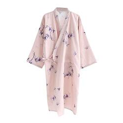 G-LIKE Japanischer Kimono Nachthemd Bademantel – Traditioneller Haori Yukata Stil 100% Baumwolle Frühling Sommer Hauskleid Saunamantel Leicht Dünn Nachtwäsche für Damen Herren (Rosa-Damen, M) von G-LIKE