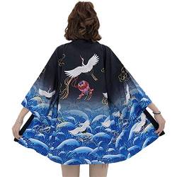 G-LIKE Japanischer Kimono Sommer Kleidung - Traditionelles Haori Federgewebe Kostüm Robe Überjacke Sonnenschutz Jacke Antiker Stil Nachthemd Bademantel Nachtwäsche für Damen Herren (Blau) von G-LIKE