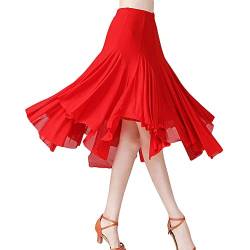 G-LIKE Moderner Tanz Damen Rock – Latein Tänze Walzer Tango Jazz Salsa Rumba Latin Performance Party Kostüm Dehnbar Midirock Gaze Tanzkleid für Frauen Mädchen (Rot) von G-LIKE