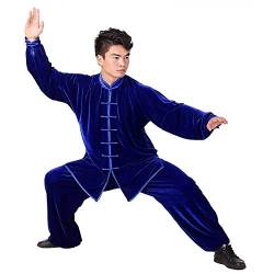 G-LIKE Tai-Chi Kleidung Anzug Verdickung - Kampfsport Kung Fu Taiji Qigong Wing Chun Shaolin Wushu Training Uniform Herbst Winter Morgengymnastik Bekleidung für Männer Frauen - Pleuche (Blau, L) von G-LIKE