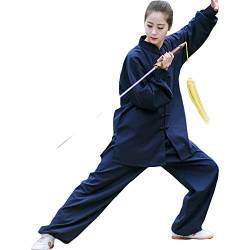 G-LIKE Tai Chi Uniform Anzug - Traditionelle Kampfkunst Taiji Kung Fu Qigong Wushu Wing Chun Shaolin Training Klassische Kleidung Lange Ärmel für Männer Frauen - Baumwolle Leinen (Marineblau, S) von G-LIKE