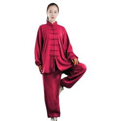 G-LIKE Tai Chi Uniform Anzug - Traditionelle Kampfkunst Taiji Kung Fu Qigong Wushu Wing Chun Shaolin Training Klassische Kleidung Lange Ärmel für Männer Frauen - Baumwolle Leinen (Rot, M) von G-LIKE