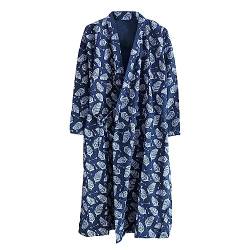 G-LIKE Unisex Kimono Nachthemd Bademantel – Traditioneller Japanischer Haori Yukata Stil 100% Baumwolle Frühling Sommer Hauskleid Saunamantel Leicht Dünn Nachtwäsche für Damen Herren (L, Dunkelblau) von G-LIKE