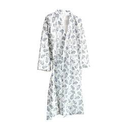G-LIKE Unisex Kimono Nachthemd Bademantel – Traditioneller Japanischer Haori Yukata Stil 100% Baumwolle Frühling Sommer Hauskleid Saunamantel Leicht Dünn Nachtwäsche für Damen Herren (L, Weiß) von G-LIKE