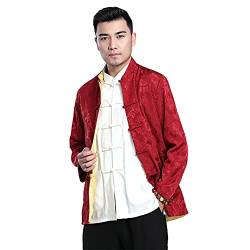 G-LIKE Zweiseitige Chinesische Herren Jacke – Traditionelle Kampfkunst Kung Fu Tai Chi Uniform Langarm Kleidung Kostüm Freizeitkleidung für Männer (as3, alpha, x_l, regular, regular, RotGelb) von G-LIKE