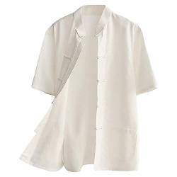 G-like Chinesische Tangzhuang Herren Hemden - Traditionelle Kostüme Kampfkunst Kung Fu Tai Chi Outfit Uniform Kurzärmelige Oberbekleidung Jacke Sommerkleidung für Männer – Baumwolle (Weiß, M) von G-LIKE