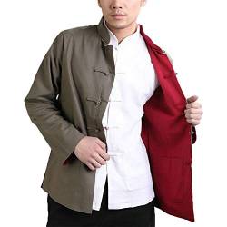 Kung Fu Herren Jacke - Traditionelle Chinesische Kampfkunst Tai Chi Qigong Wing Chun Shaolin Lange Ärmel Training Kleidung Doppelseitig Frühling Herbst Mantel Casual Look (Armeegrün und Rot, S) von G-LIKE