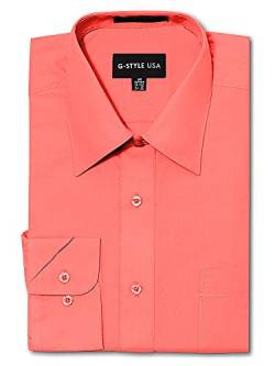 G-Style USA Herrenhemd, normale Passform, langärmelig, einfarbig. - Orange - Medium / 38.1 cm -39.37 cm Hals. 86.36 cm /35 Ärmel von G-Style USA
